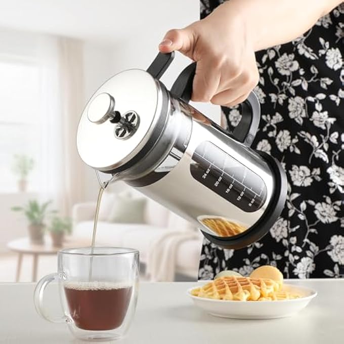 BIGTHREE Coffee Maker 1000Ml Borosilicate Glass Stainless Steel Coffee Brewer Cafetiere French Press With Reusable Filters Portable Coffee Press For Kitchen Travel Camping - Image 3