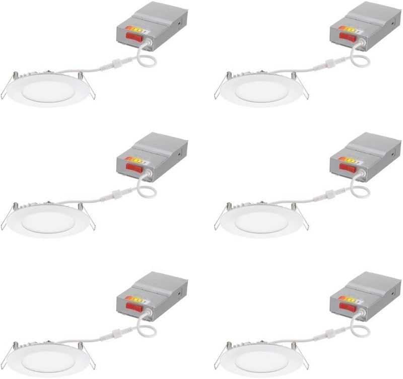 Juno LED Recessed Lights 4 Inch Round Wafer Downlight, 5-in-1 Switchable White Color Temperature, 120 Volts, 4-Inch Ultra-Thin Flat Trim, Matte White, 6-Pack (WF4 SWW5 90CRI CP6 MW M2) - Image 1
