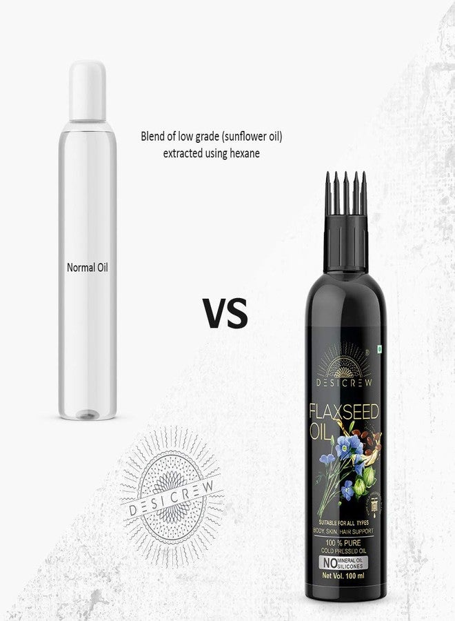 DESICREW Desi Crew 100% Pure Flax Seed Hair Oil - WITH COMB APPLICATOR - Cold Pressed - No Mineral Oil & Silicones - for Hair & Skin Oil 100mL Pack of 2 Bottle 200 ml Hair Oil (200 ml) - Image 5
