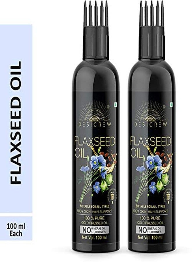 DESICREW Desi Crew 100% Pure Flax Seed Hair Oil - WITH COMB APPLICATOR - Cold Pressed - No Mineral Oil & Silicones - for Hair & Skin Oil 100mL Pack of 2 Bottle 200 ml Hair Oil (200 ml) - Image 1