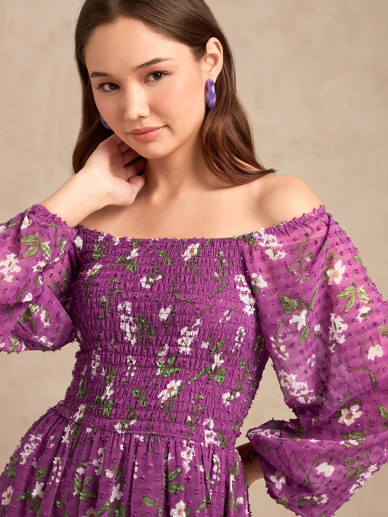 Outzidr purple Purple Full Sleeves Printed Maxi Dress for Women | Best Price UAE