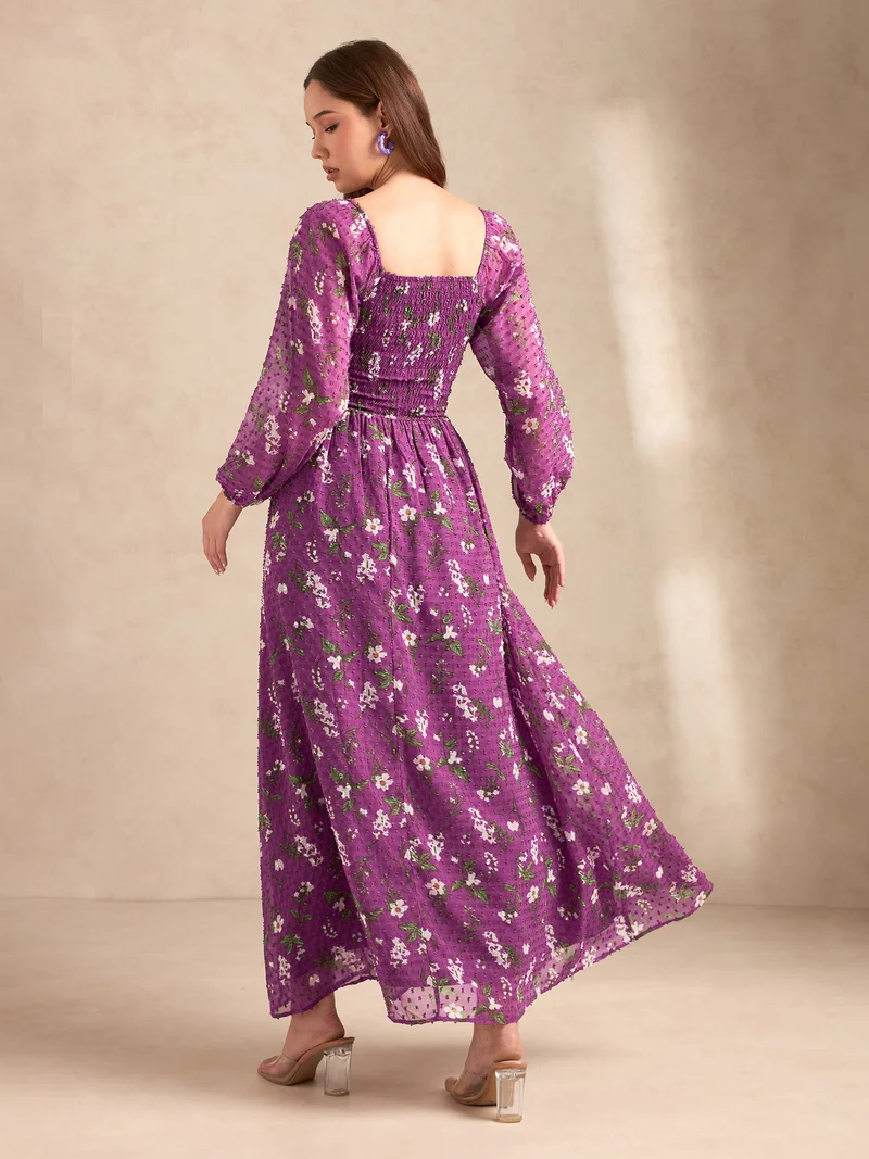 Outzidr purple Purple Full Sleeves Printed Maxi Dress for Women | Best Price UAE