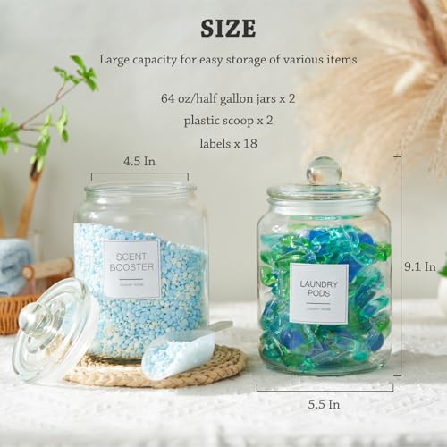 FyndraX Laundry Pods Glass Jars - Half Gallon Airtight Containers with Scoop and Labels for Organization and Storage Laundry Room Detergents Powder, Scent Booster Beads Holder, Set of 2 - Image 5