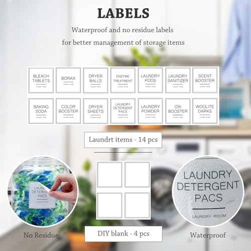 FyndraX Laundry Pods Glass Jars - Half Gallon Airtight Containers with Scoop and Labels for Organization and Storage Laundry Room Detergents Powder, Scent Booster Beads Holder, Set of 2 - Image 3