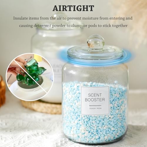 FyndraX Laundry Pods Glass Jars - Half Gallon Airtight Containers with Scoop and Labels for Organization and Storage Laundry Room Detergents Powder, Scent Booster Beads Holder, Set of 2 - Image 4