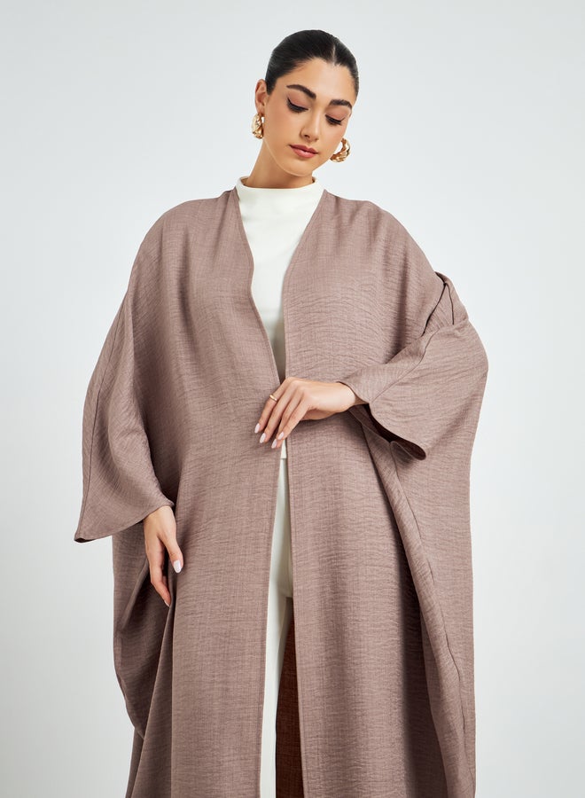 Amirah Brown Batwing Sleeve Open Front Abaya - Image 2