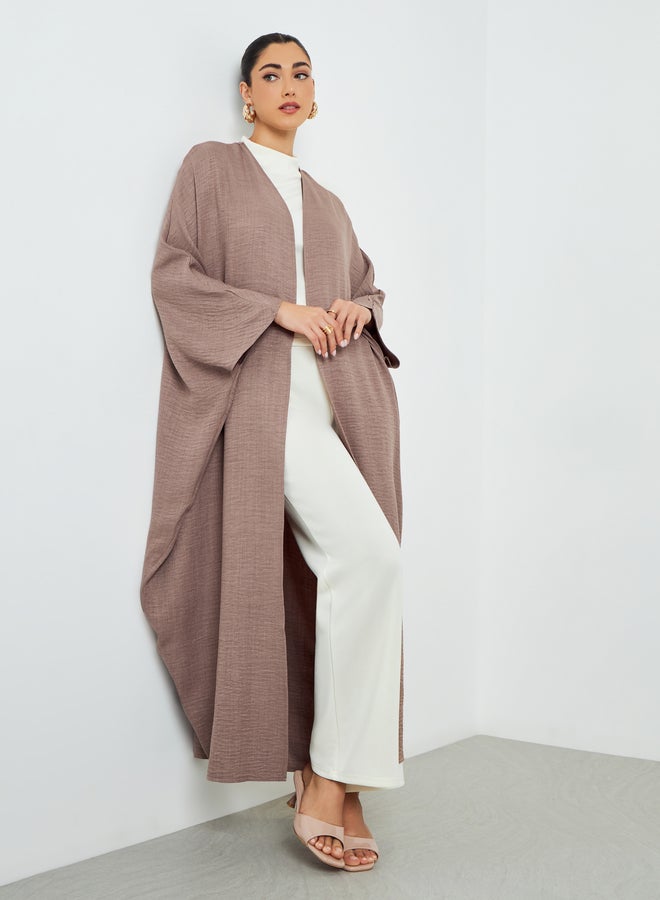 Amirah Brown Batwing Sleeve Open Front Abaya - Image 3