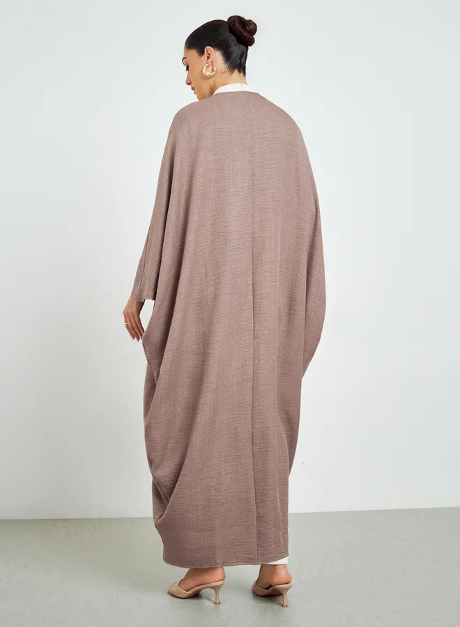 Amirah  Brown Batwing Sleeve Open Front Abaya for Women | Best Price UAE
