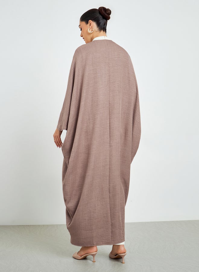 Amirah Brown Batwing Sleeve Open Front Abaya - Image 5