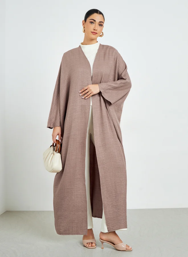 Brown Batwing Sleeve Open Front Abaya