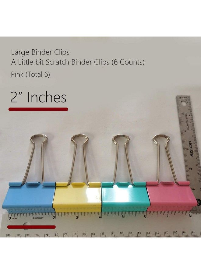 nctinystore Large Binder Clips Pink Color 2" 2 Inches 50 Mm A Little Bit Scratch Jumbo (Huge) Paper Clips (6 Pcs Pink) - Image 3