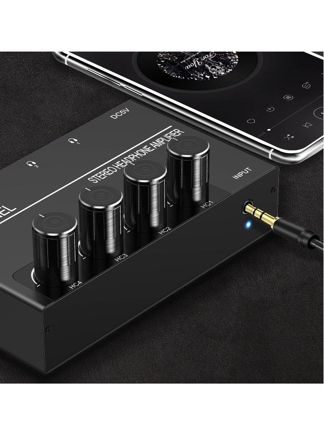 Generic 4 Channel Headphone Amplifier, Stereo Audio Amp Splitter with 4 Headphones Output Jacks and Audio Input - Ideal for Music Sharing and DJ  - Image 4