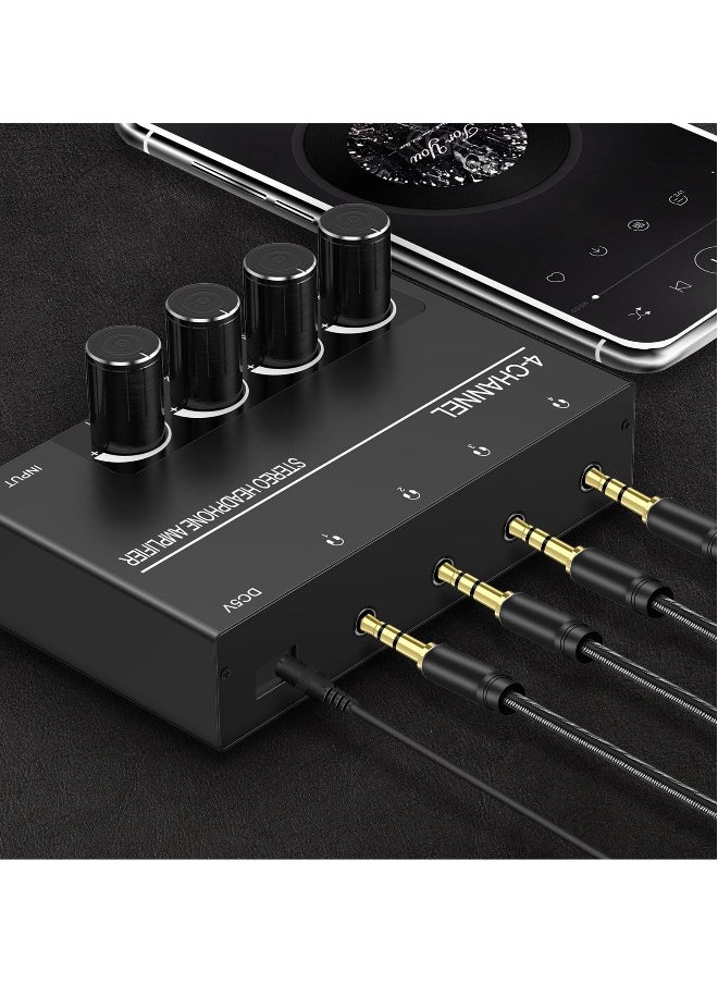 Generic 4 Channel Headphone Amplifier, Stereo Audio Amp Splitter with 4 Headphones Output Jacks and Audio Input - Ideal for Music Sharing and DJ  - Image 3