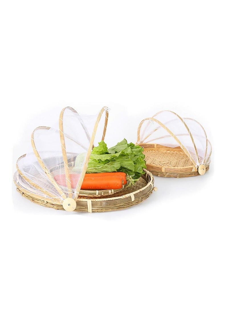 DubaiGallery Food Serving Basket Tent Basket Bamboo Picnic Basket Hand- Woven Meal Table Food Tray Cover with Mesh Gauze Cover for Vegetable Fruit Bread  - Image 4