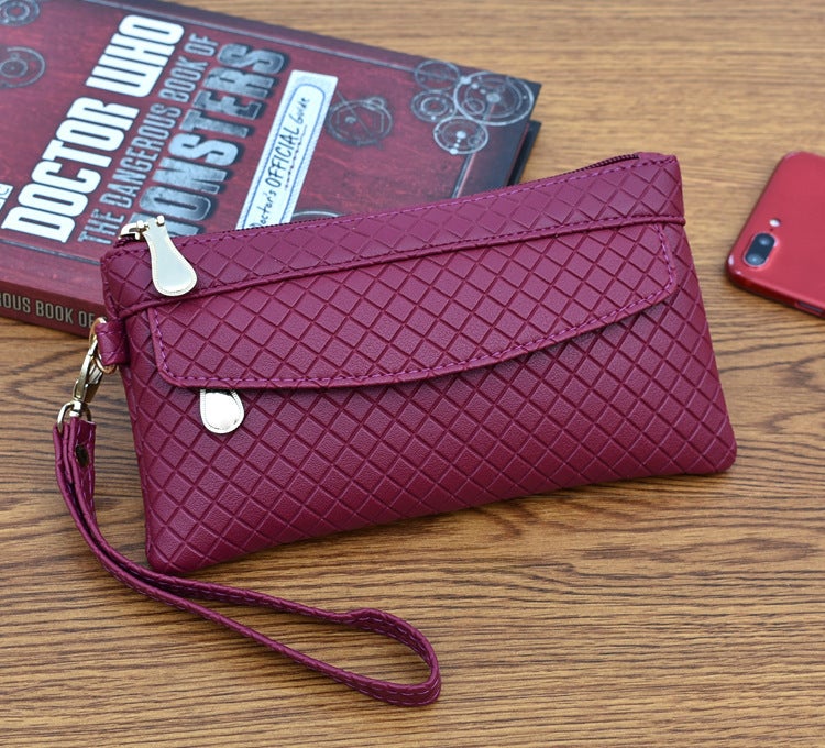 2020 Womens Simple Clutch Korean Embossed Plaid Purple 
