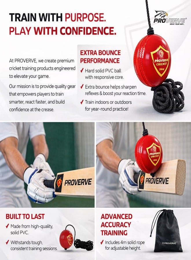 PROVERVE Hanging PVC Cricket Ball for Kids | Cricket Hanging Ball for Practice | Easy to Hang & Ideal for Indoor and Outdoor Batting and Heavy Training | Swing Ball for Adults Red,(Pack of 1) - Image 5