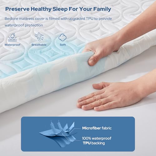 BEDLORE حامي مرتبة BEDLORE المقاوم للماء، وسادة مرتبة بحجم توين مع جيب عميق بعمق 6"-15"، غطاء مرتبة سرير مفرد ناعم وقابل للتنفس لغرفة النوم، غرفة النوم الجامعية (أبيض) - Image 2