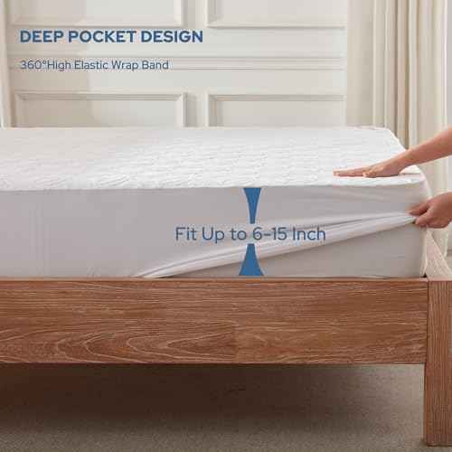 BEDLORE حامي مرتبة BEDLORE المقاوم للماء، وسادة مرتبة بحجم توين مع جيب عميق بعمق 6"-15"، غطاء مرتبة سرير مفرد ناعم وقابل للتنفس لغرفة النوم، غرفة النوم الجامعية (أبيض) - Image 4