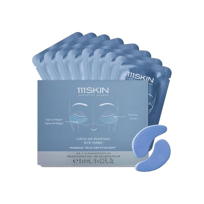 111SKIN Cryo De-Puffing Eye Mask, Hydrating Under Eye Patches for Puffy Eyes & Dark Circles with Seaweed Extract, Vit E & Peptide Complex, Nourishing Formula for Fine Lines & Puffiness, 8 Pairs, Blue