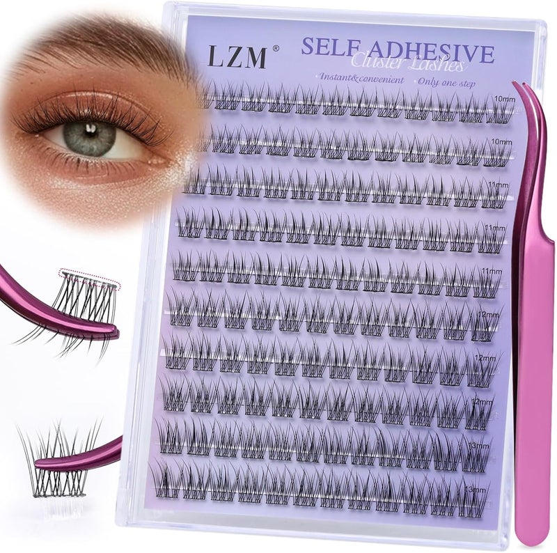 LZM Pre Glued Eyelashes C Curl 120pcs Cluster Lashes With Tweezers 1013mm Self Adhesive Eyelashes No Glue Needed Natural Lashes QZD01mix