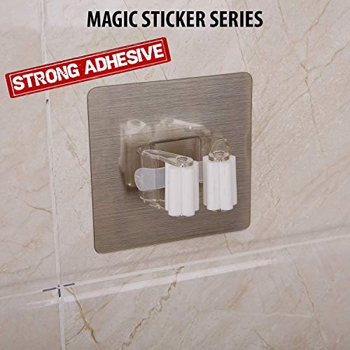HomeFast Wall Mounted Single Mop and Broom Holder with Magic Sticker (Silver, Small) - Image 4