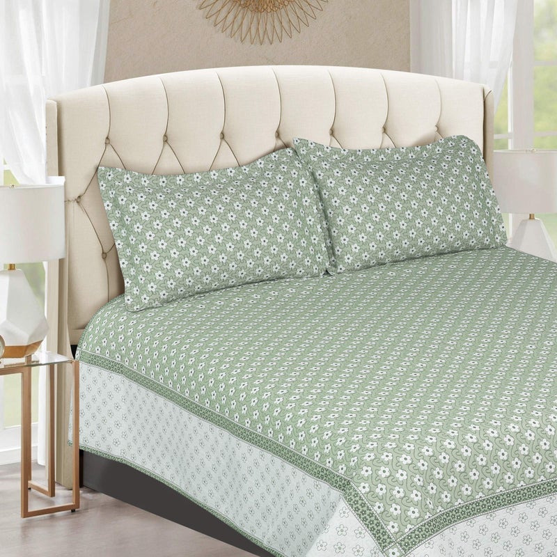Victor - Hexa Design Rich Cotton 400 TC Double Bed Sheet/Bed Cover with 2 Pillow Covers Easy Wash/Extra Soft Breathable/Fade Resistant & Cooling - (90" x 108" / 228cm x 274cm, Green) - Image 1
