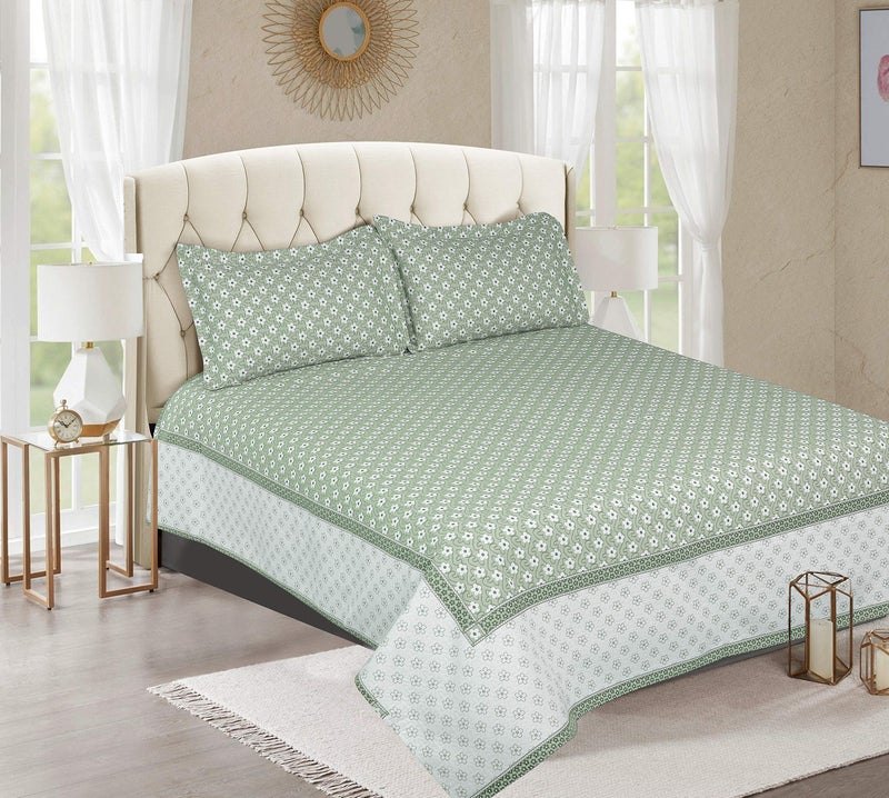 Victor - Hexa Design Rich Cotton 400 TC Double Bed Sheet/Bed Cover with 2 Pillow Covers Easy Wash/Extra Soft Breathable/Fade Resistant & Cooling - (90" x 108" / 228cm x 274cm, Green) - Image 2