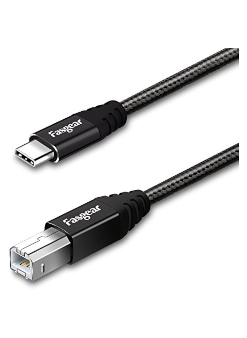 فاسجير كابل من النوع C إلى USB B، حزمة واحدة من سلك ماسح ضوئي للطابعة مضفر من النايلون بطول 6 أقدام مع موصل معدني متوافق مع HP LaserJet وCanon وSamsung وBrother وXerox والطابعات الأخرى (أسود)  - Image 1