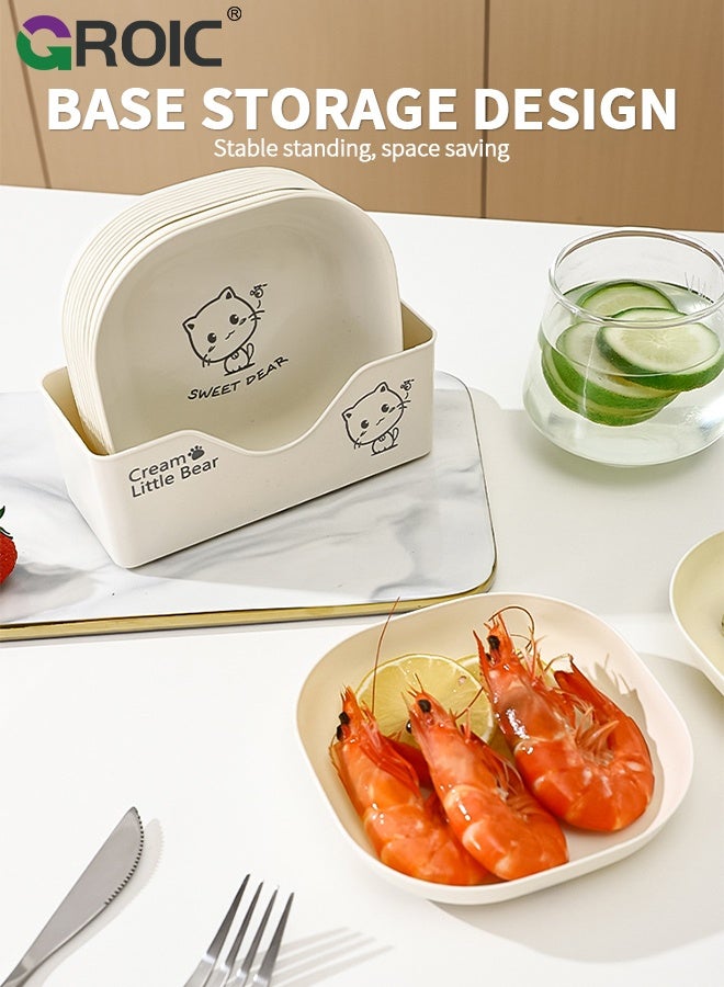 GROIC 10 Pcs Dinner Plates with Storage Tray,13.2cm Square Lightweight Unbreakable Dinner Dishes Plates Set, Fruit Dish, Side Dish Plate, Home Storage Plate,Table Garbage Plate - Image 3