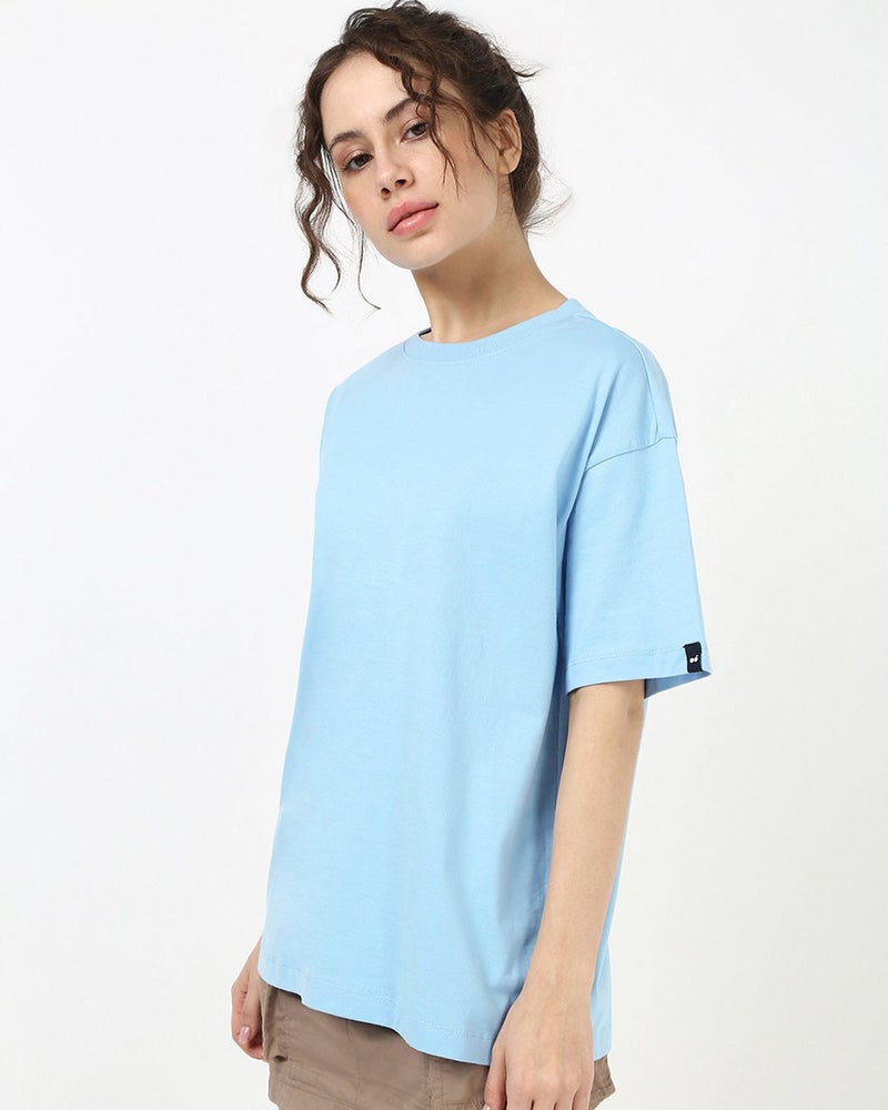 bewakoof Women's Sky Blue Oversized T-shirt - Image 2