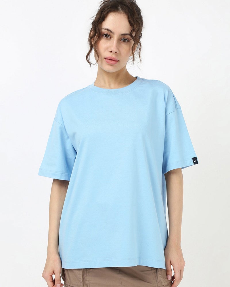 bewakoof Women's Sky Blue Oversized T-shirt - Image 1