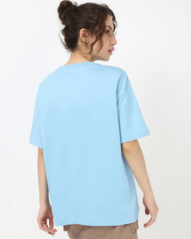 bewakoof Women's Sky Blue Oversized T-shirt - Image 4