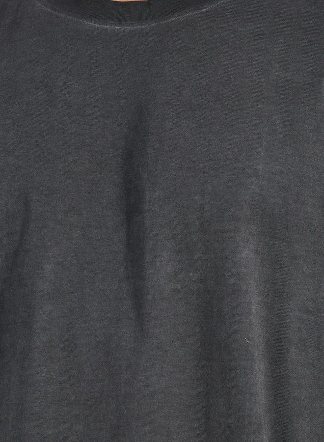 Styli Overdyed Washed Oversized T-Shirt with Raw Edge Sleeve