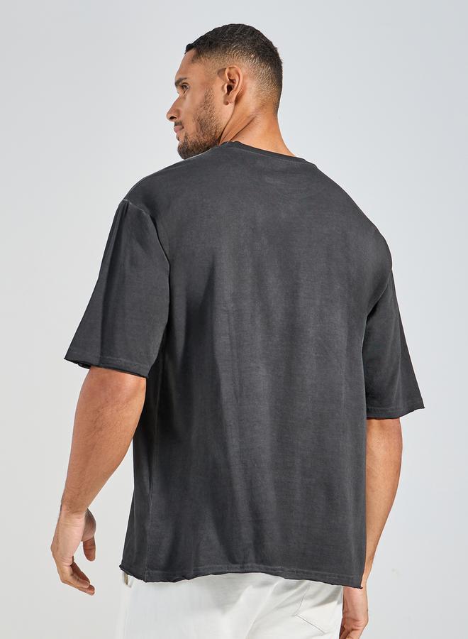 Styli Overdyed Washed Oversized T-Shirt with Raw Edge Sleeve - Image 5