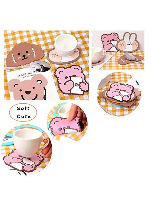 NILKANTH - NILKANTH® - 4 PCS Colorful Cartoon Animal Cup Mat Silicone Rubber Drink Coaster Non-Slip Hot Pads Durable Heat Resistant - Image 1