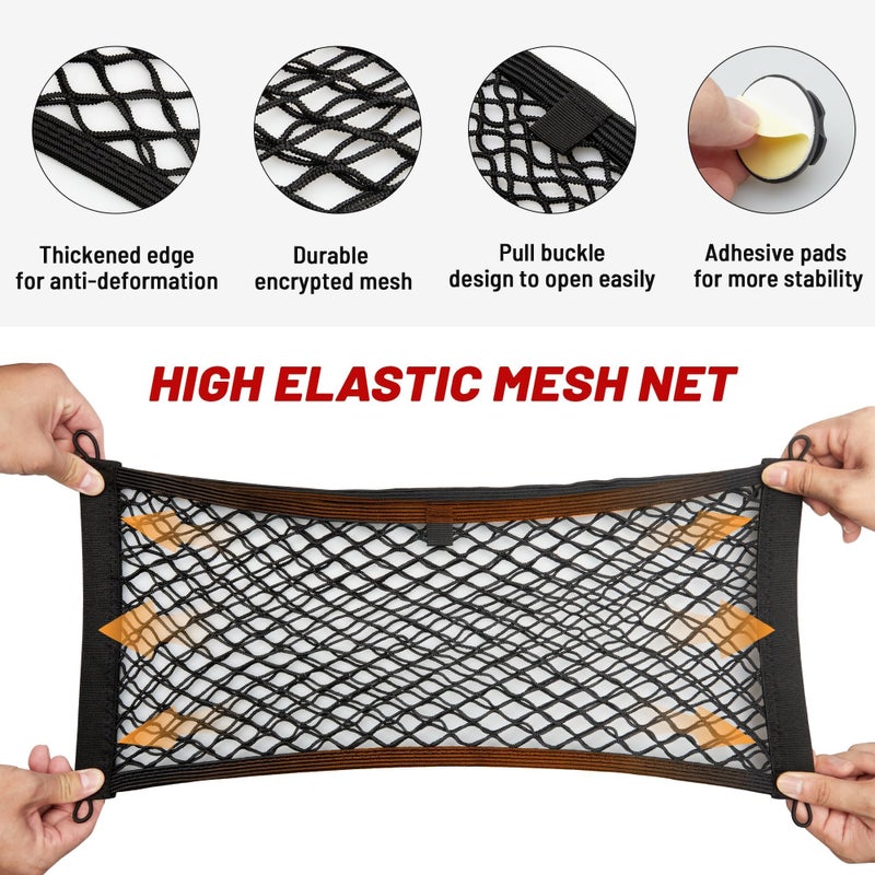 RED WOLF Universal Cargo Net Pocket Elastic Netting Car Mesh Pouch for Trunk RV Boats Home Cargo Storage with Screws and Hooks (21.7'' x 9.8'') - Image 2