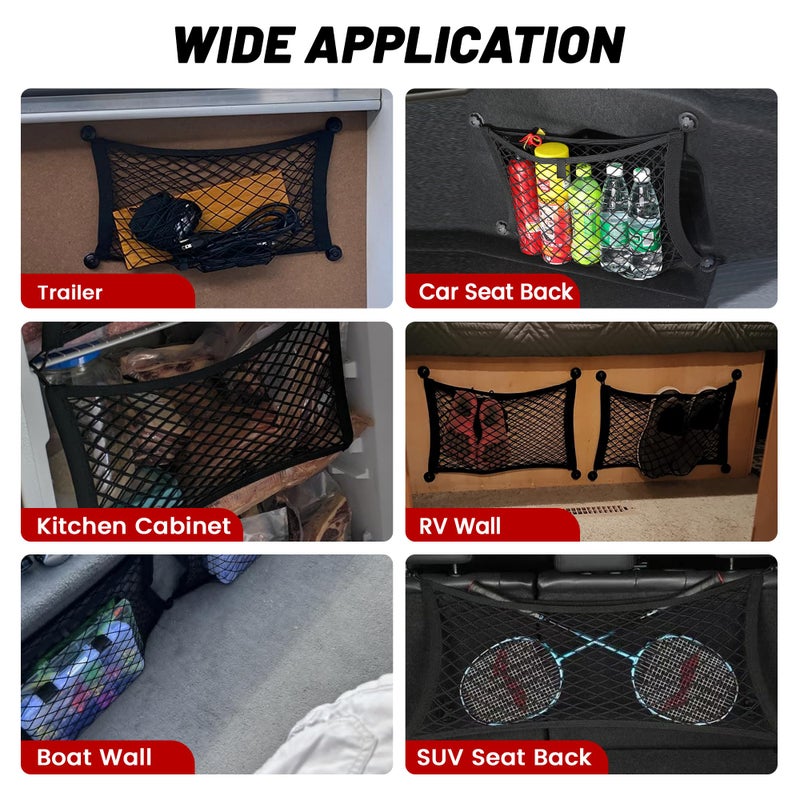 RED WOLF Universal Cargo Net Pocket Elastic Netting Car Mesh Pouch for Trunk RV Boats Home Cargo Storage with Screws and Hooks (21.7'' x 9.8'') - Image 4