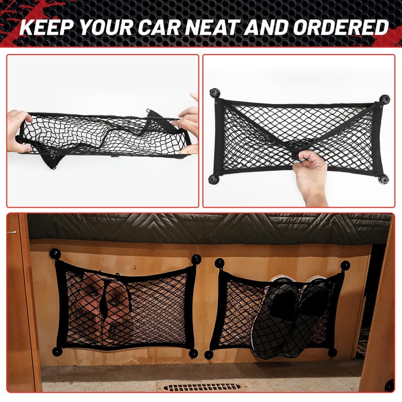 RED WOLF Universal Cargo Net Pocket Elastic Netting Car Mesh Pouch for Trunk RV Boats Home Cargo Storage with Screws and Hooks (21.7'' x 9.8'') - Image 5