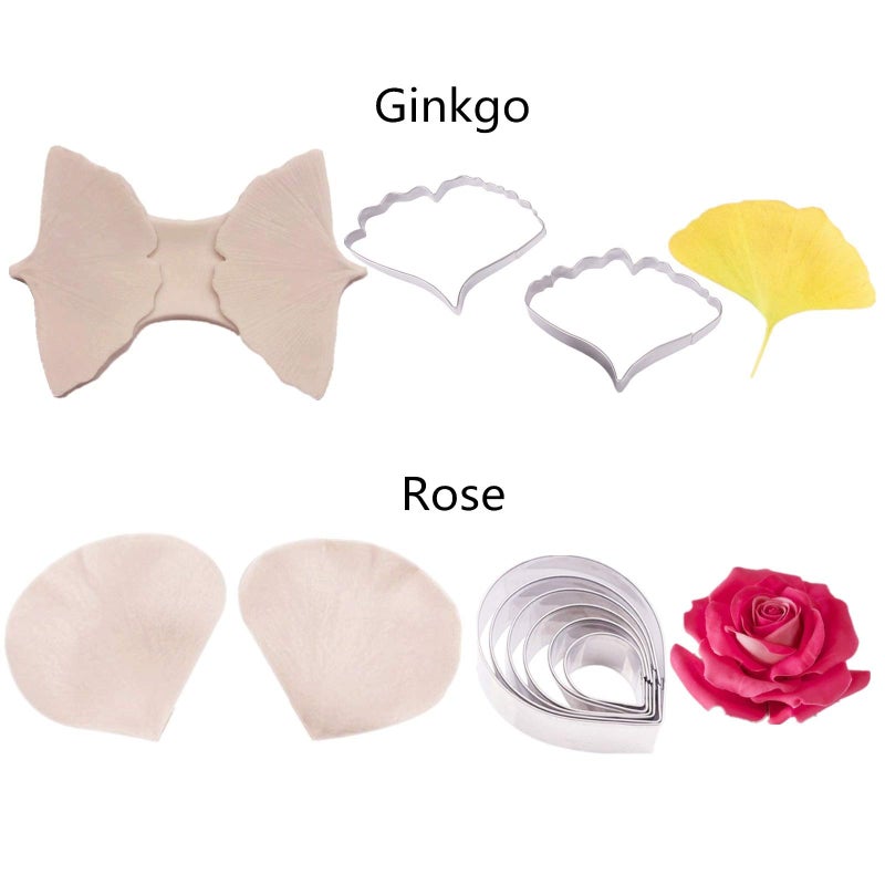 kulepin 16set Gum Paste Flower Tools Kit- 8set Flower Silicone Mold and 8set Stainless Steel Fondnat Flower Cutter Gumpaste Flower Cookie Cutter Sugarcraft Making tools for Wedding Birthday Cake Decorating - Image 5