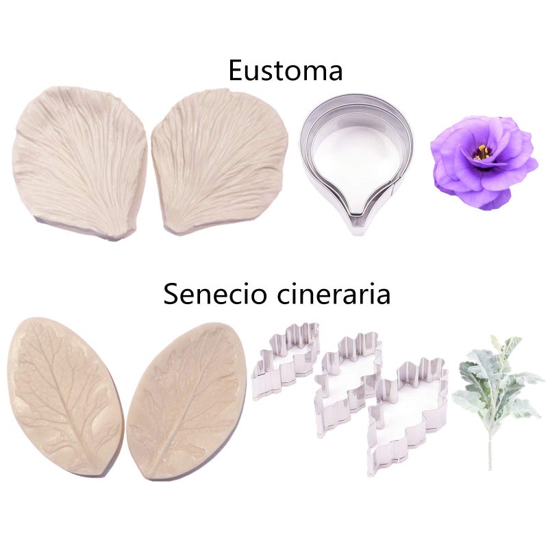 kulepin 16set Gum Paste Flower Tools Kit- 8set Flower Silicone Mold and 8set Stainless Steel Fondnat Flower Cutter Gumpaste Flower Cookie Cutter Sugarcraft Making tools for Wedding Birthday Cake Decorating - Image 4