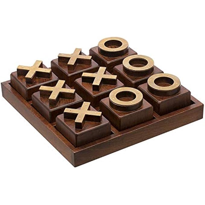 LABZIO Premium Wooden TicTacToe Board Game  Handcrafted Board with 9 Brass Symbols  Classic Indoor Outdoor Party Toy for Kids  Adults  Fun Entertainment  Coffee Table Home Decor Set - Image 1