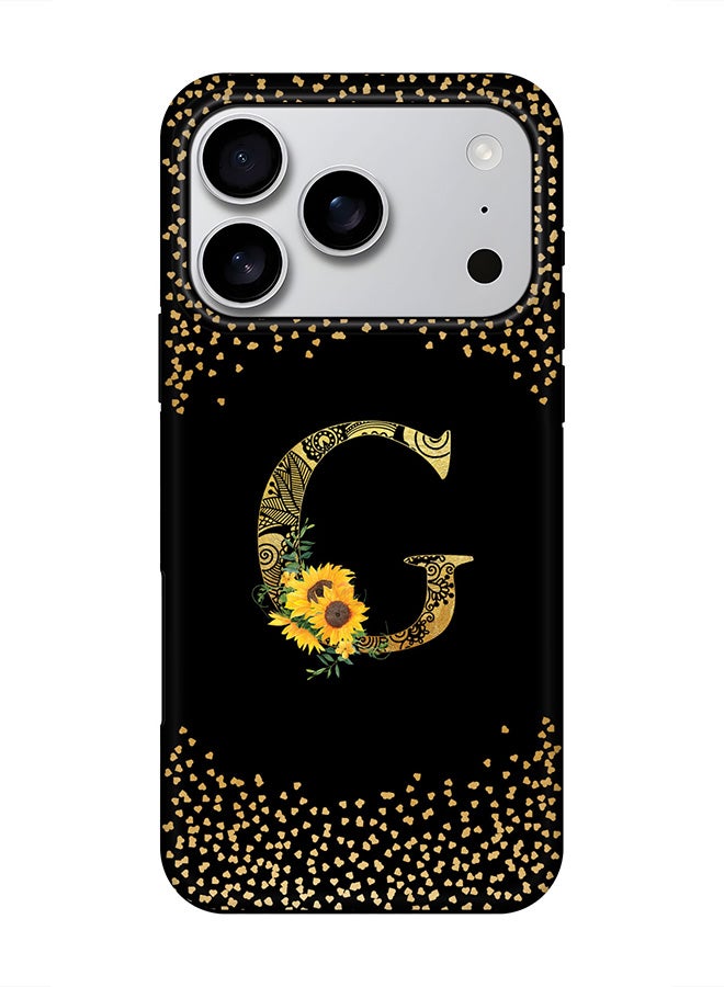 Stylizedd Tough Pro Magnetic Case for iPhone 17 Pro, Dual Layer hybrid PC + TPU Mobile Cover Matte - Custom Floral Monogram - G ( Black )
