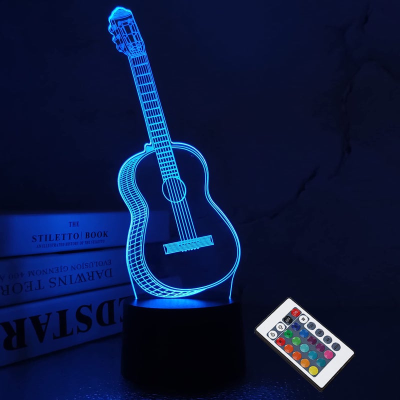 FULLOSUN 3D Night Light Guitar Gifts for Music Lover, 3D Illusion Lamp with Remote Control &16 Colors Changing Amazing Idea Choice for Musical Instrument Shop Home Party Supply Decoration Xmas - Image 1