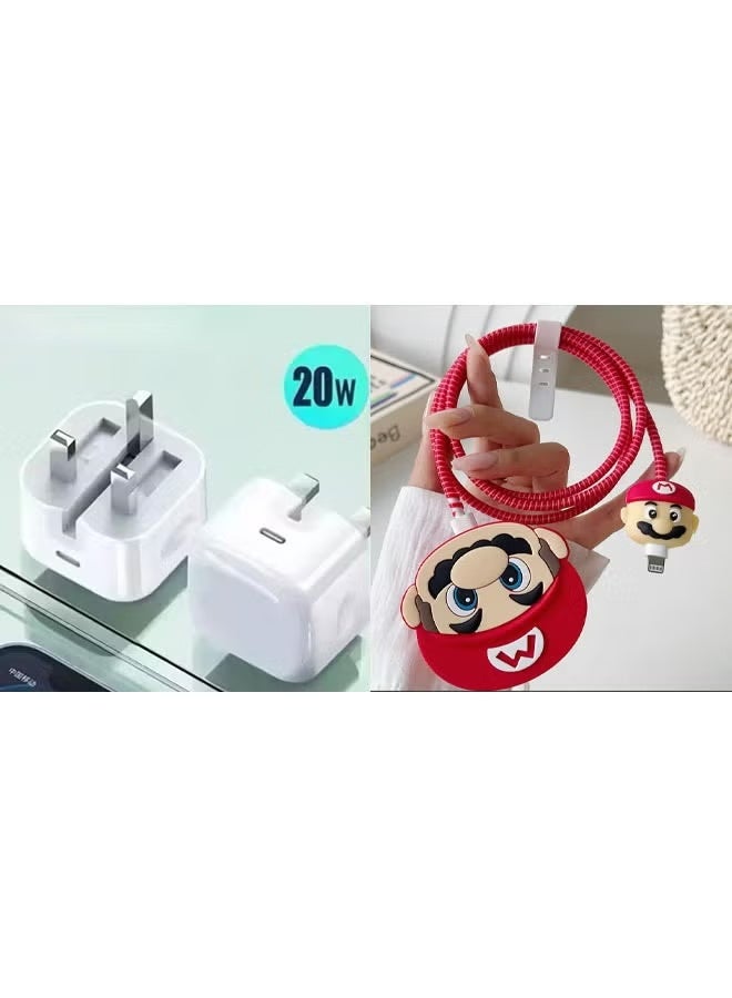 ماريو قطعتان من واقيات الشاحن النحيفة ثلاثية الأبعاد، بتصميم كرتوني ثلاثي الأبعاد، متوافقة مع كابلات شحن iPhone السريعة بقوة 20 واط. - Image 4