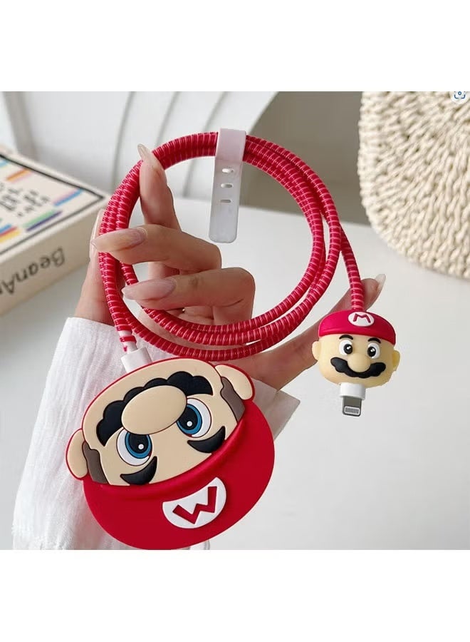 ماريو قطعتان من واقيات الشاحن النحيفة ثلاثية الأبعاد، بتصميم كرتوني ثلاثي الأبعاد، متوافقة مع كابلات شحن iPhone السريعة بقوة 20 واط. - Image 3