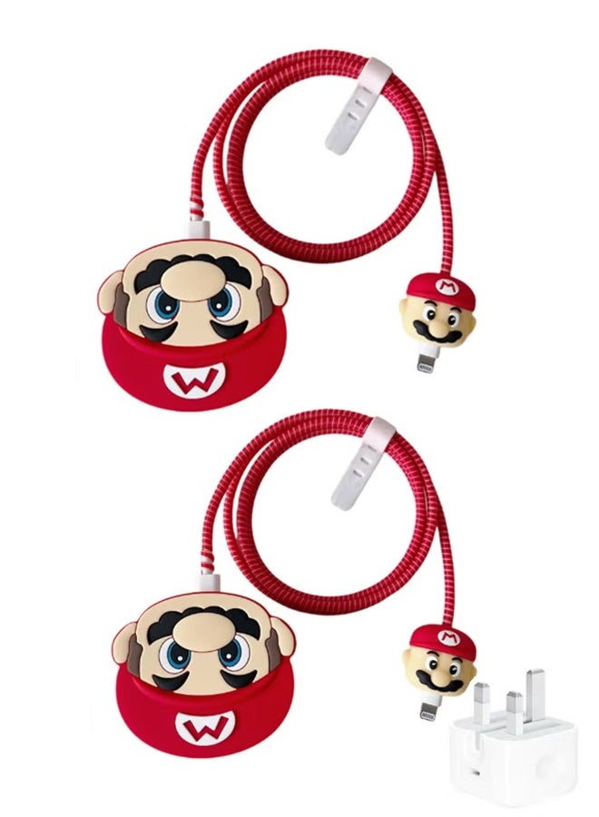 ماريو قطعتان من واقيات الشاحن النحيفة ثلاثية الأبعاد، بتصميم كرتوني ثلاثي الأبعاد، متوافقة مع كابلات شحن iPhone السريعة بقوة 20 واط. - Image 1