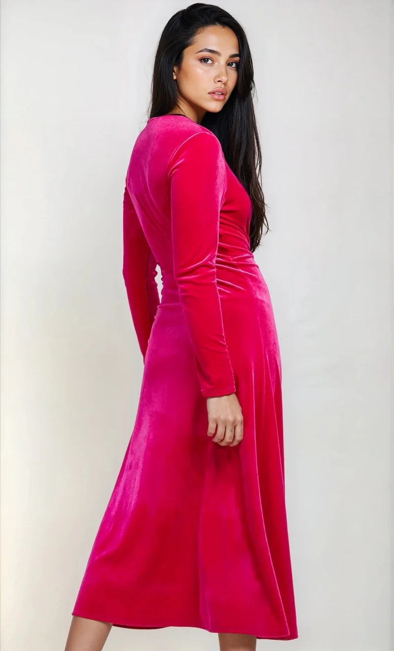 Little Mistress Pink Velvet Knot Detail Midaxi Dress