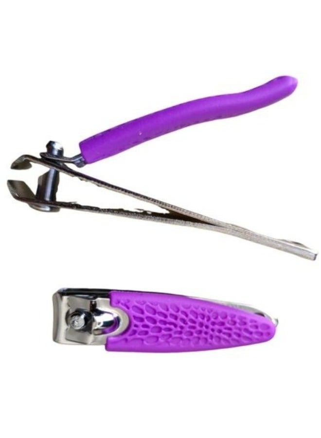 مقص أظافر من الفولاذ المقاوم للصدأ بمقبض مصنوع من السيليكون لسهولة الاستخدام (عبوة من قطعتين) - بنفسجي - Image 3