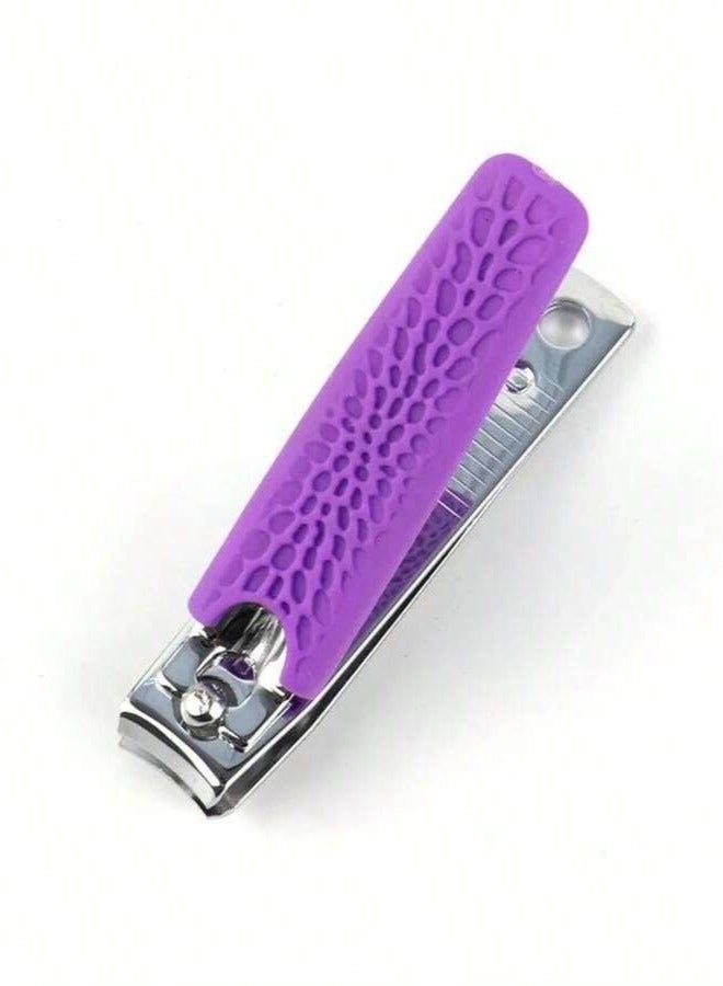 مقص أظافر من الفولاذ المقاوم للصدأ بمقبض مصنوع من السيليكون لسهولة الاستخدام (عبوة من قطعتين) - بنفسجي - Image 4