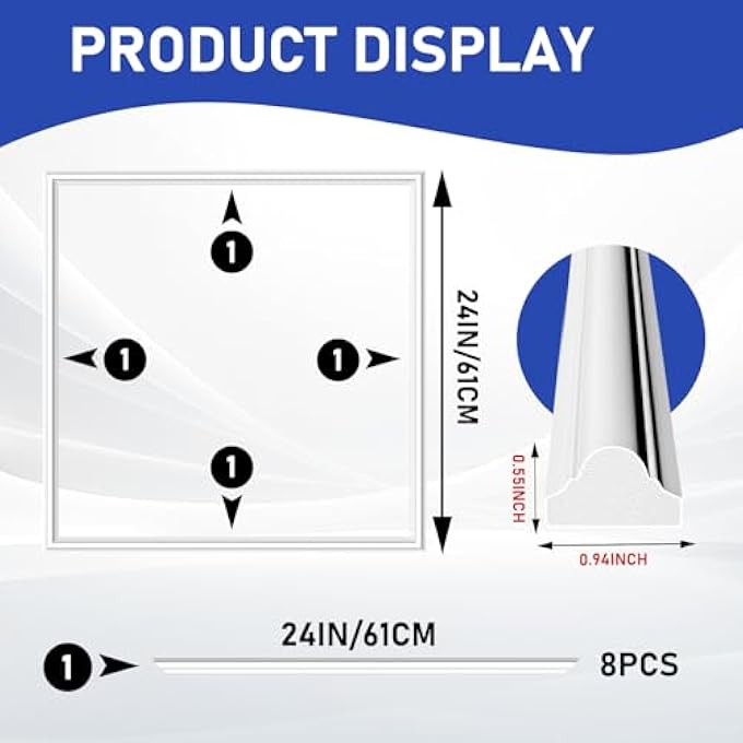 PRE-CUT 2 SET PEEL AND STICK DOOR MOLDING TRIM KIT, 24" X24" PREMADE WAINSCOTING PANELS, SELF ADHESIVE WALL MOULDING PANEL FOR INTERIOR WALLS PICTURE FRAME - Image 3